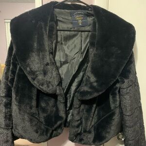 Cavalini Black Plush Faux-Fur Cropped Jacket